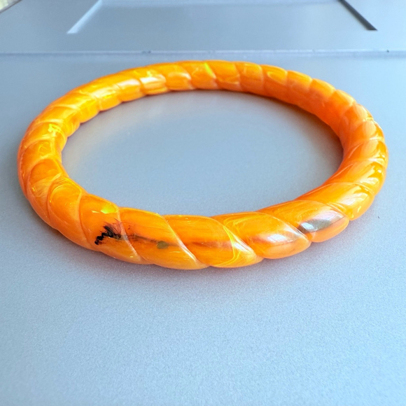 Bakelite Butterscotch Egg Yolk Amber Marble Rope Twist Bangle Bracelet Vintage - Picture 1 of 5
